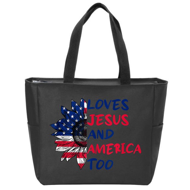 Loves Jesus And America Too Sunflower Zip Tote Bag