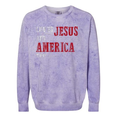 Love Jesus And America Too Funny America Flag Colorblast Crewneck Sweatshirt