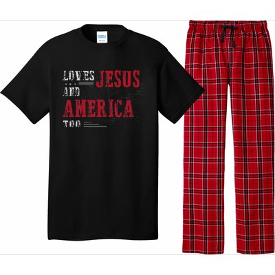 Love Jesus And America Too Funny America Flag Pajama Set