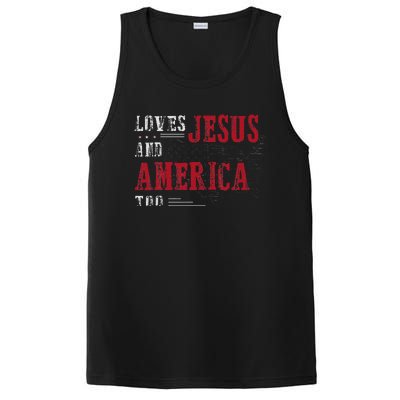 Love Jesus And America Too Funny America Flag PosiCharge Competitor Tank