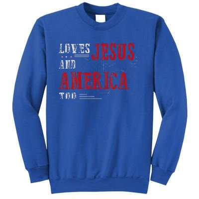 Love Jesus And America Too Funny America Flag Sweatshirt