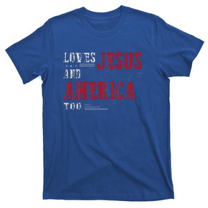 Love Jesus And America Too Funny America Flag T-Shirt