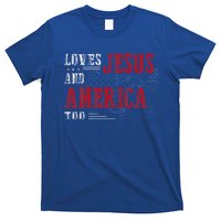 Love Jesus And America Too Funny America Flag T-Shirt