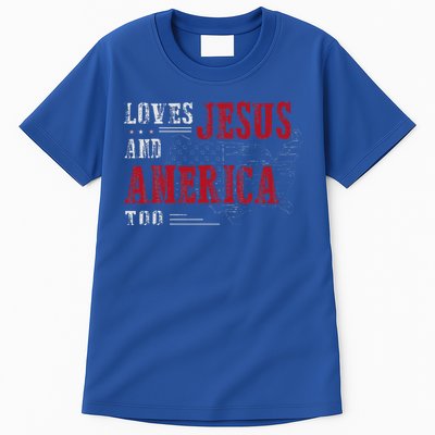 Love Jesus And America Too Funny America Flag Tall T-Shirt