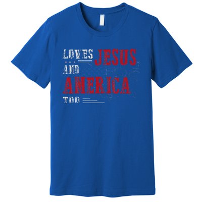 Love Jesus And America Too Funny America Flag Premium T-Shirt