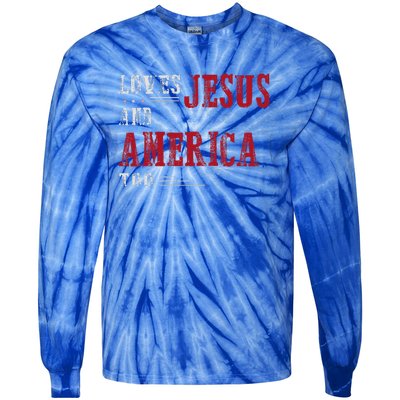 Love Jesus And America Too Funny America Flag Tie-Dye Long Sleeve Shirt