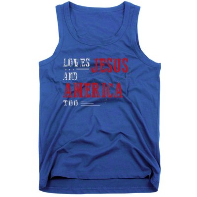 Love Jesus And America Too Funny America Flag Tank Top