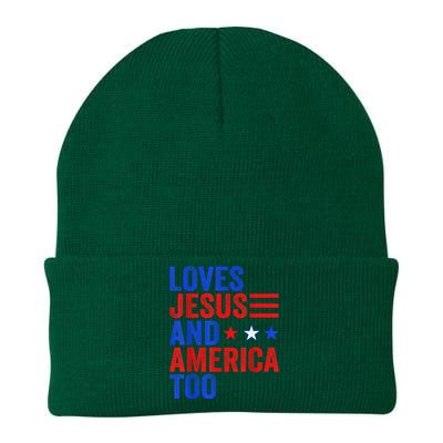 Loves Jesus and America Too God Christian 4th of July Knit Cap Winter Beanie