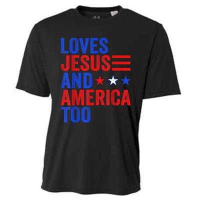 Loves Jesus and America Too God Christian 4th of July Cooling Performance Crew T-Shirt