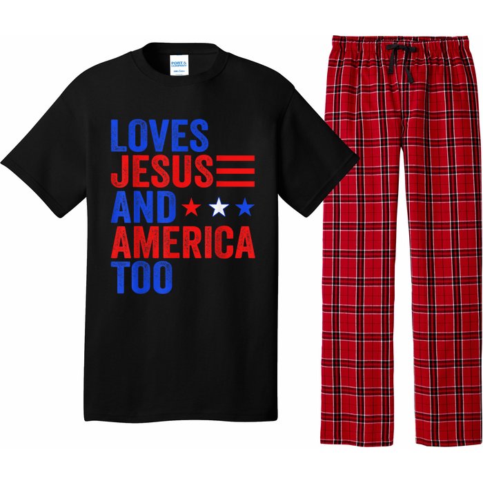 Loves Jesus and America Too God Christian 4th of July Pajama Set