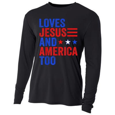 Loves Jesus and America Too God Christian 4th of July Cooling Performance Long Sleeve Crew