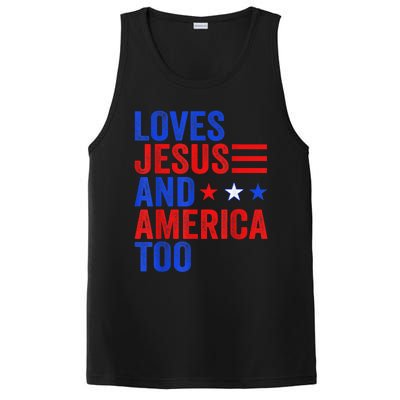 Loves Jesus and America Too God Christian 4th of July PosiCharge Competitor Tank