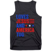 Loves Jesus and America Too God Christian 4th of July Tank Top