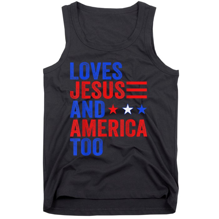 Loves Jesus and America Too God Christian 4th of July Tank Top