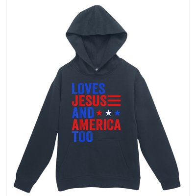 Loves Jesus and America Too God Christian 4th of July Urban Pullover Hoodie