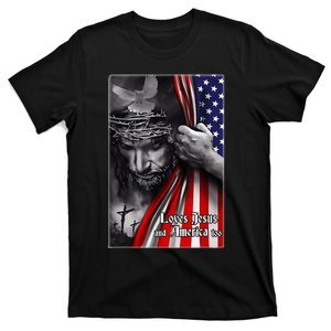 Loves Jesus and America Too God Christian 4th of July T-Shirt