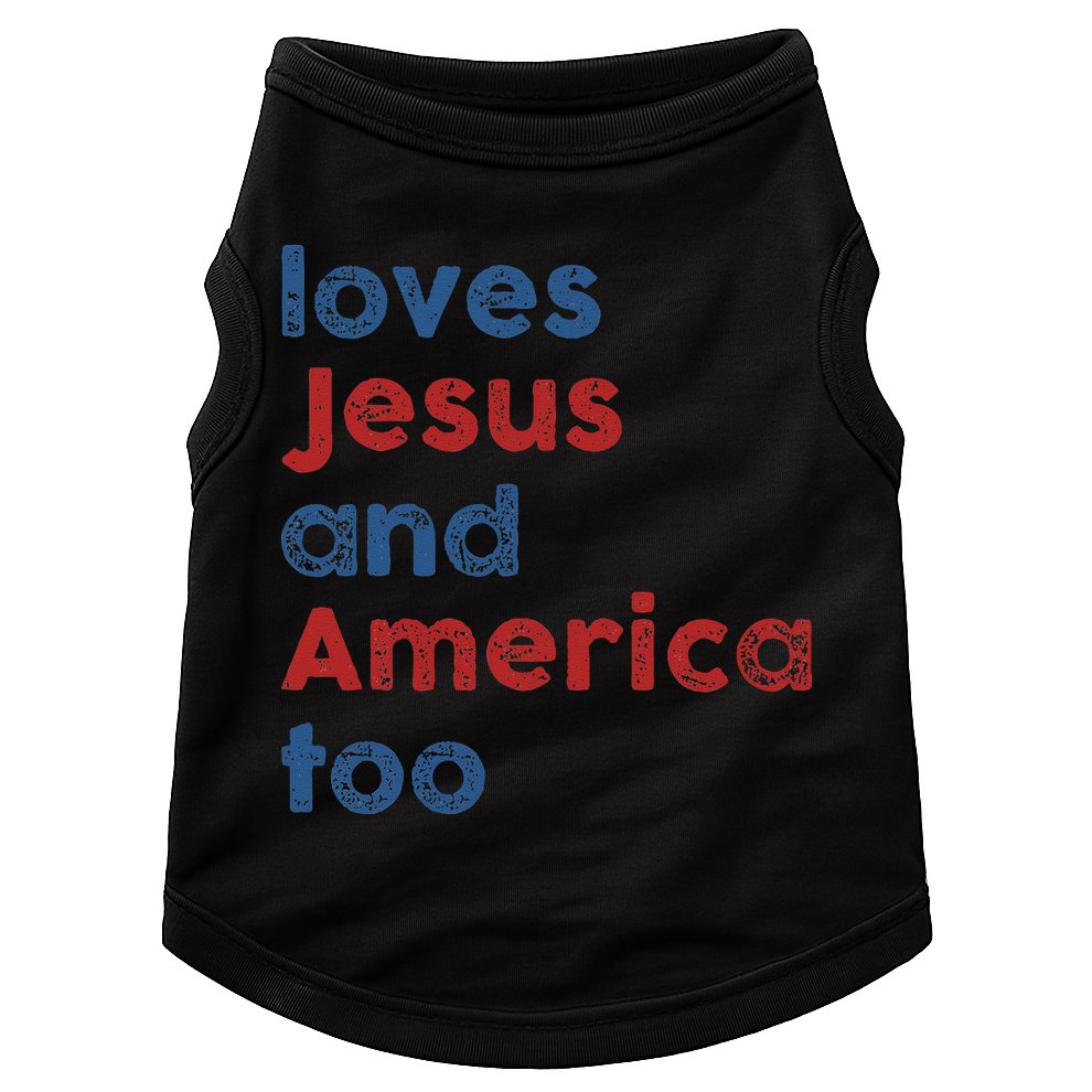 Loves Jesus And America Too 4th of July Proud Doggie Tank
