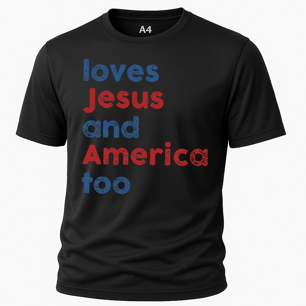 Loves Jesus And America Too 4th of July Proud Cooling Performance Crew T-Shirt