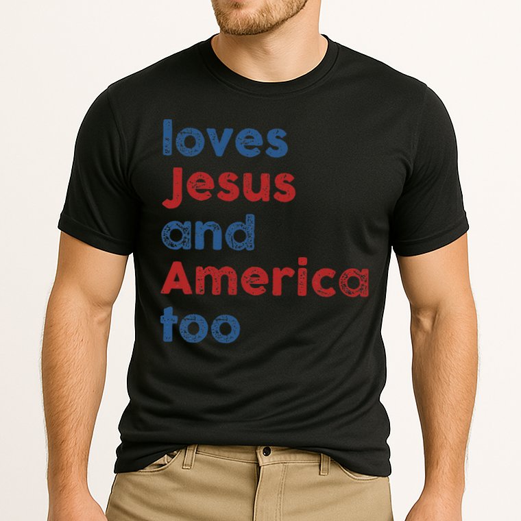 Loves Jesus And America Too 4th of July Proud Cooling Performance Crew T-Shirt