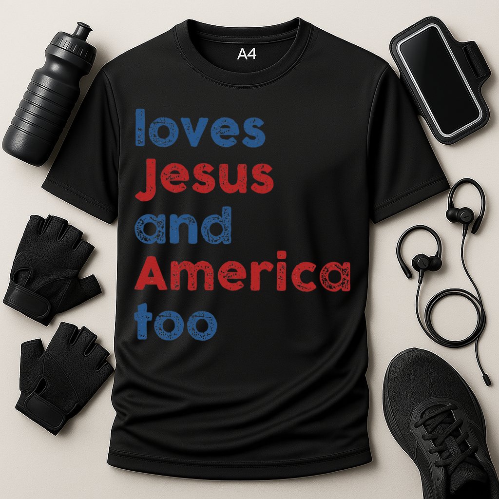 Loves Jesus And America Too 4th of July Proud Cooling Performance Crew T-Shirt