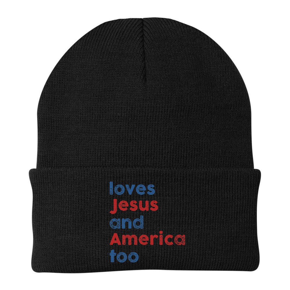 Loves Jesus And America Too 4th of July Proud Beanie