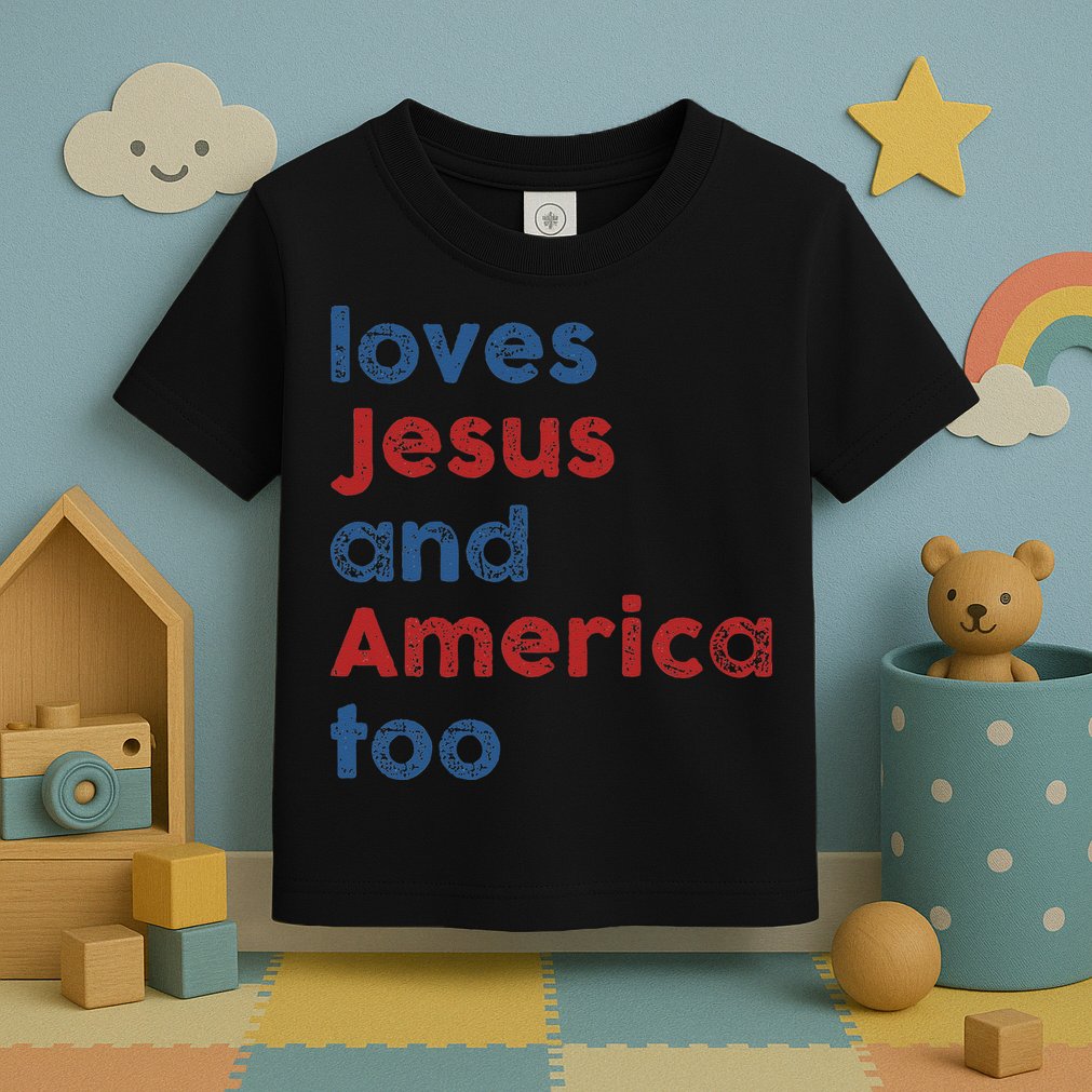 Loves Jesus And America Too 4th of July Proud Toddler T-Shirt