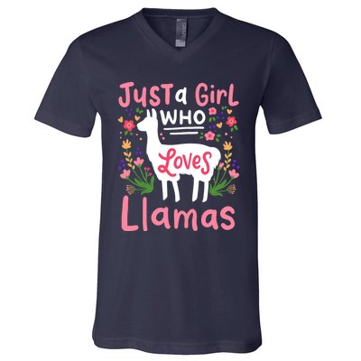 Llama Just A Girl Who Loves Llamas Llama Lover Gift V-Neck T-Shirt