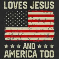 Loves Jesus And America Too USA Patriotic Christian 7 Panel Mesh Trucker Snapback Hat