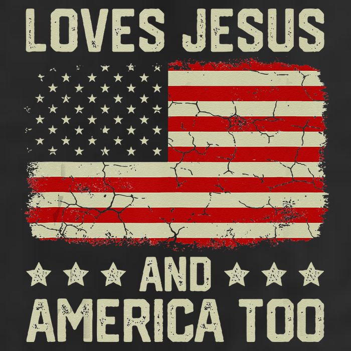 Loves Jesus And America Too USA Patriotic Christian 7 Panel Mesh Trucker Snapback Hat