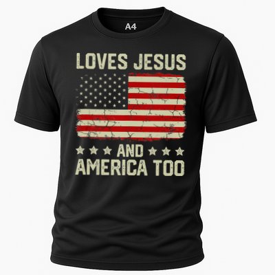 Loves Jesus And America Too USA Patriotic Christian Performance Shirt