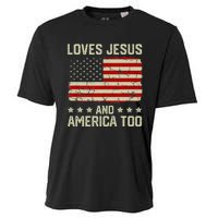 Loves Jesus And America Too USA Patriotic Christian Cooling Performance Crew T-Shirt