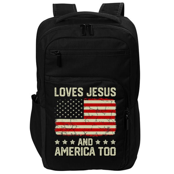 Loves Jesus And America Too USA Patriotic Christian Impact Tech Backpack