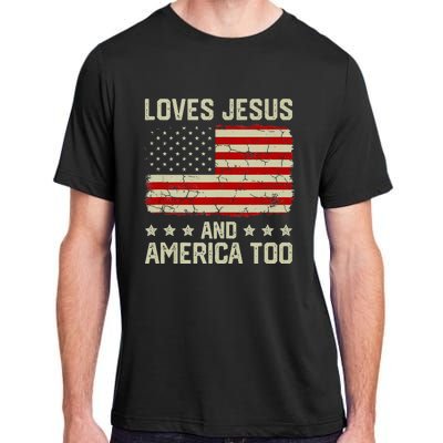 Loves Jesus And America Too USA Patriotic Christian Adult ChromaSoft Performance T-Shirt