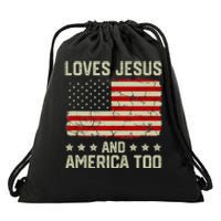 Loves Jesus And America Too USA Patriotic Christian Drawstring Bag