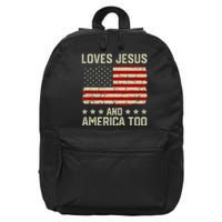 Loves Jesus And America Too USA Patriotic Christian 16 in Basic Backpack