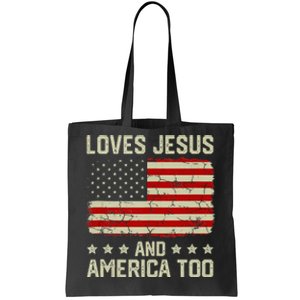 Loves Jesus And America Too USA Patriotic Christian Tote Bag