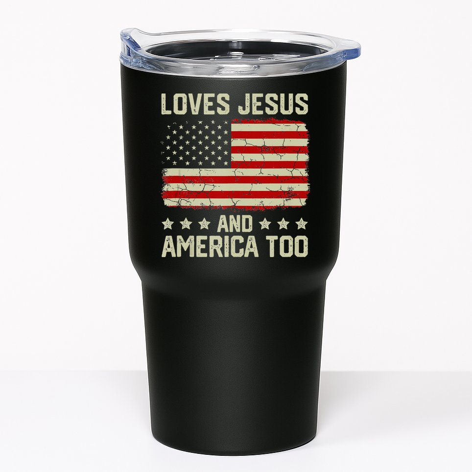 Loves Jesus And America Too USA Patriotic Christian Tumbler