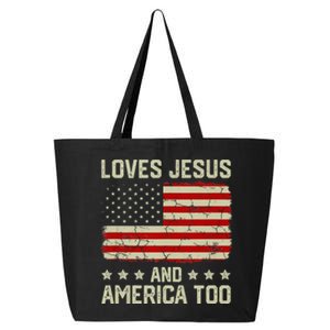 Loves Jesus And America Too USA Patriotic Christian 25L Jumbo Tote