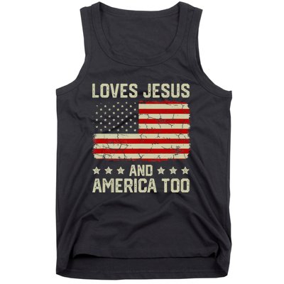 Loves Jesus And America Too USA Patriotic Christian Tank Top