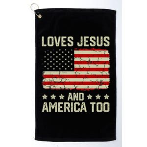 Loves Jesus And America Too USA Patriotic Christian Platinum Collection Golf Towel