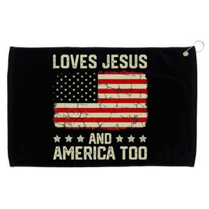 Loves Jesus And America Too USA Patriotic Christian Grommeted Golf Towel