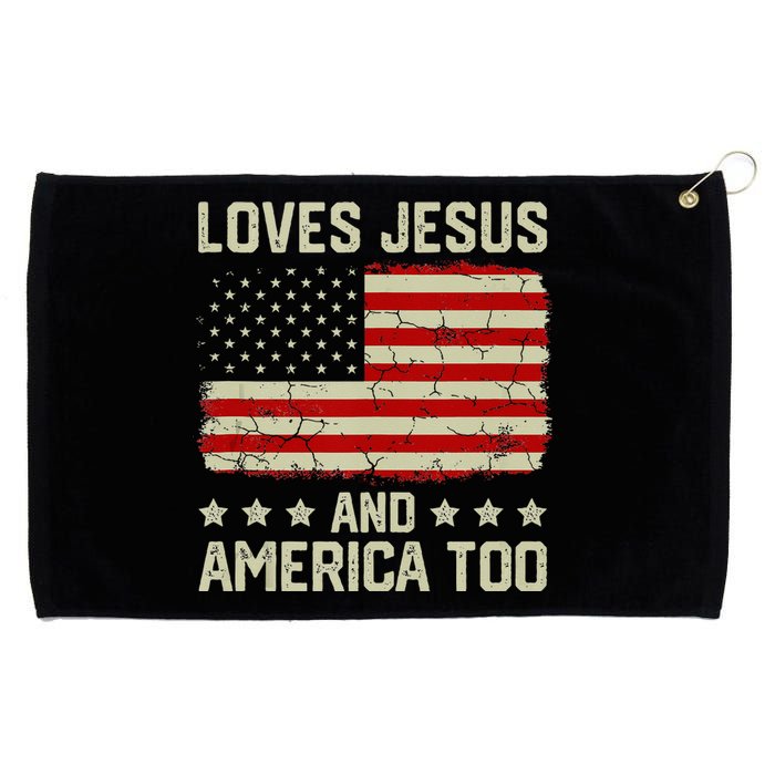 Loves Jesus And America Too USA Patriotic Christian Grommeted Golf Towel