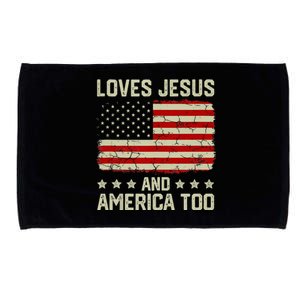 Loves Jesus And America Too USA Patriotic Christian Microfiber Hand Towel