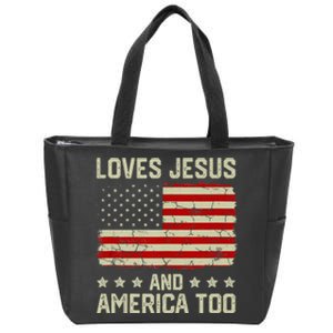 Loves Jesus And America Too USA Patriotic Christian Zip Tote Bag