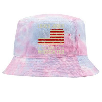 Loves Jesus And America Too USA Patriotic Christian Tie-Dyed Bucket Hat