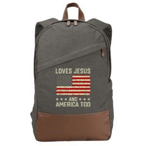 Loves Jesus And America Too USA Patriotic Christian Cotton Canvas Backpack