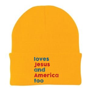 Loves Jesus And America Too Patriotic Proud Knit Cap Winter Beanie