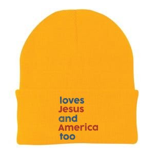 Loves Jesus And America Too Inspired Patriotic Knit Cap Winter Beanie