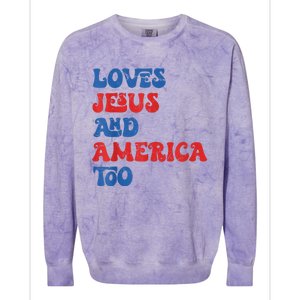 Loves Jesus and America Too God Christian 4th of July retro Colorblast Crewneck Sweatshirt