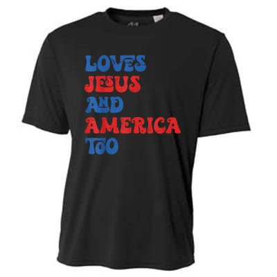 Loves Jesus and America Too God Christian 4th of July retro Cooling Performance Crew T-Shirt